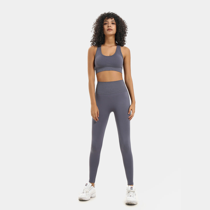 Prune seamless racer bra and legging set in charcoal, front