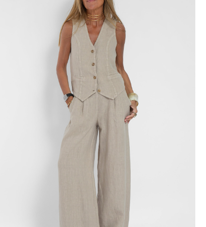Terrasse — Button vest & wide-leg trouser set