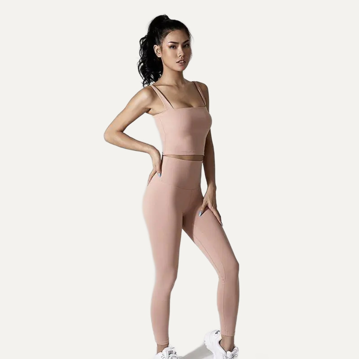 Poudre square-neck bra and legging set in blush, front