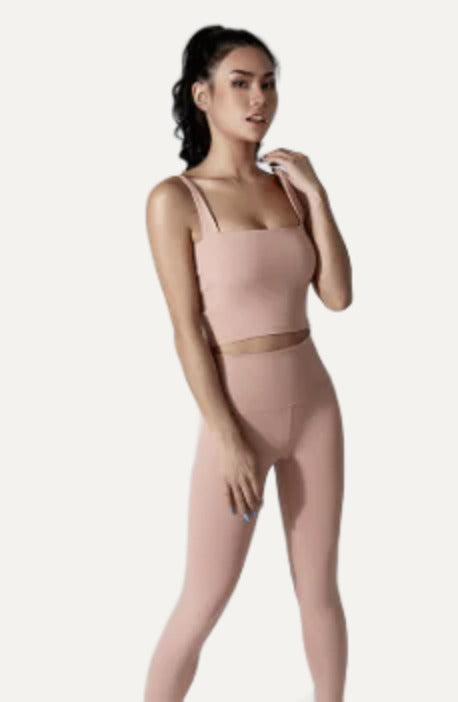 Poudre square-neck bra and legging set in blush, three-quarter