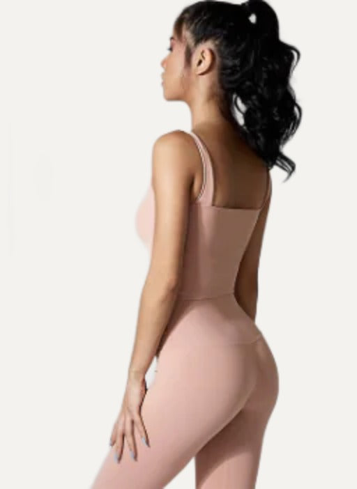Poudre square-neck bra and legging set in blush, back