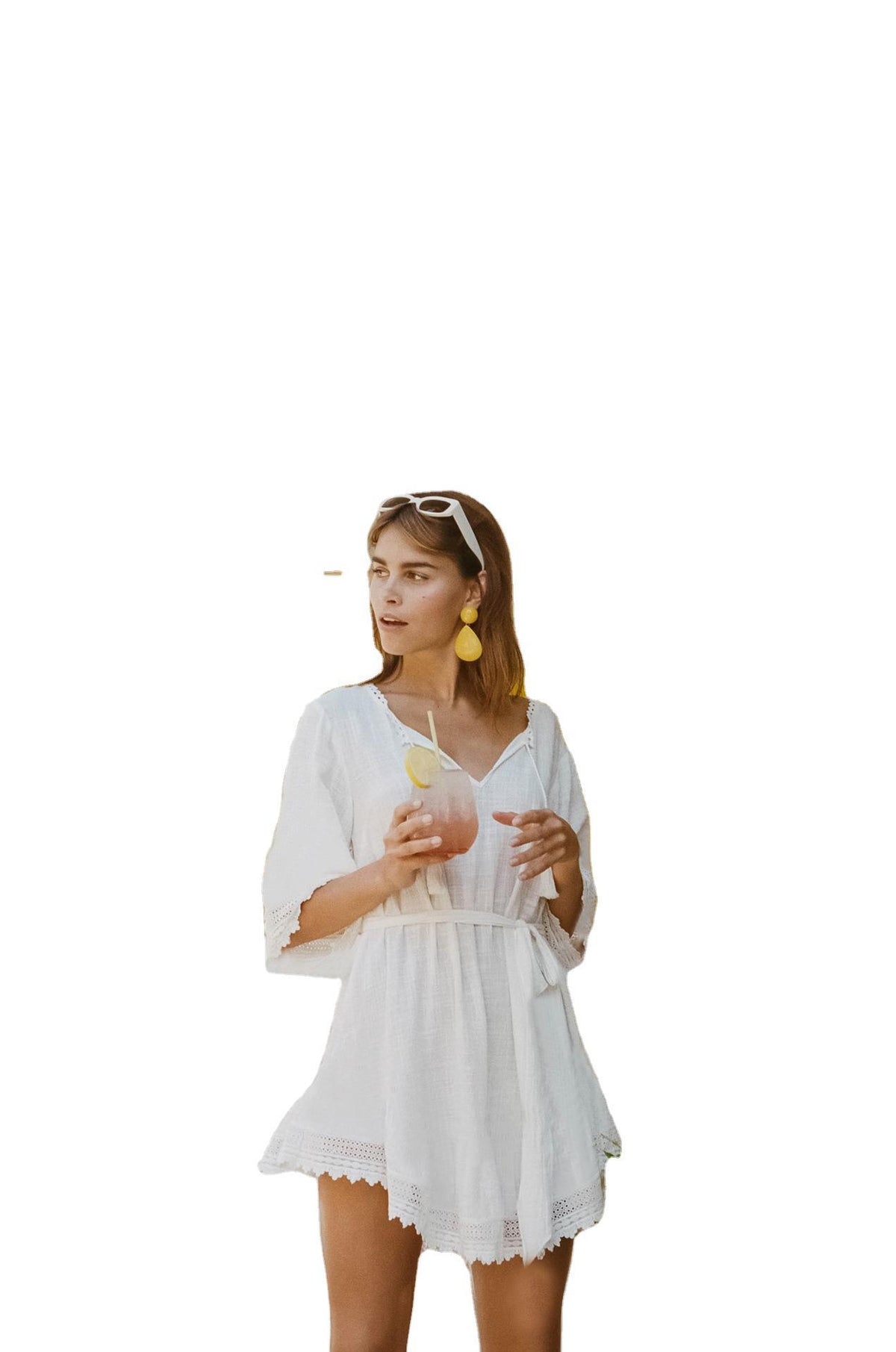 Coquille — Tie-waist V-neck cover-up dress