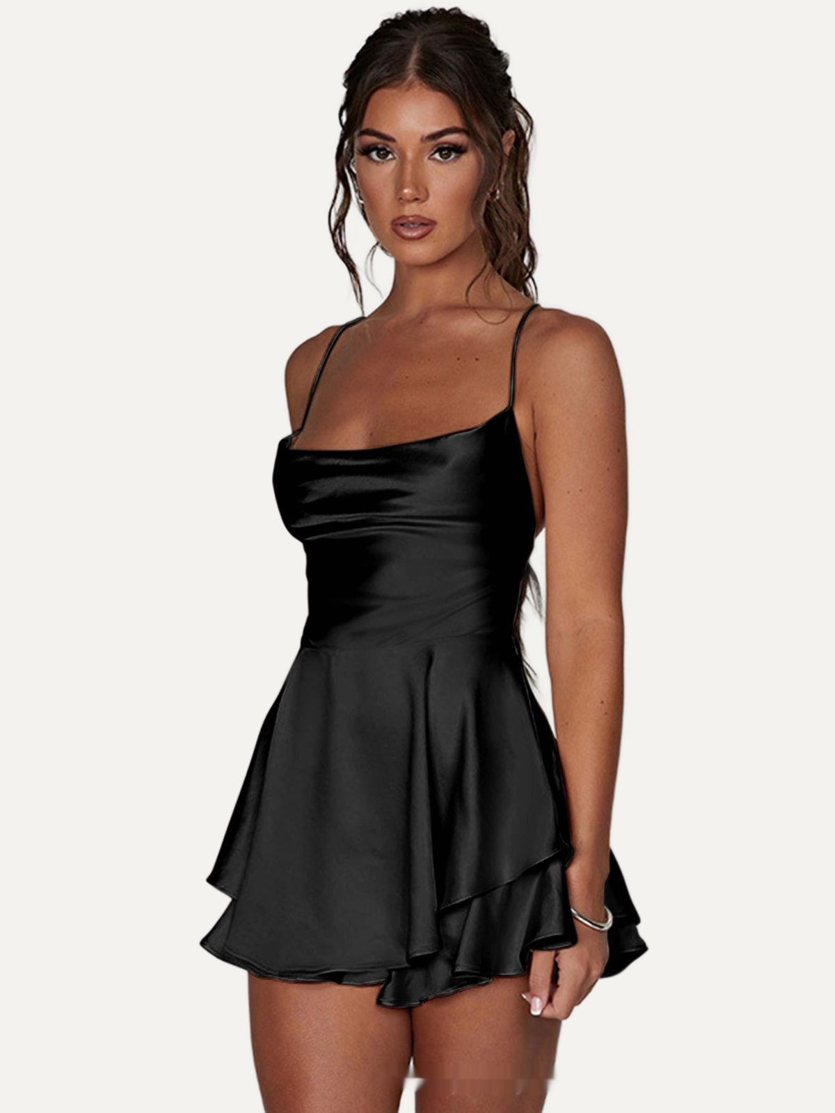 Lueur satin corset mini in black, front