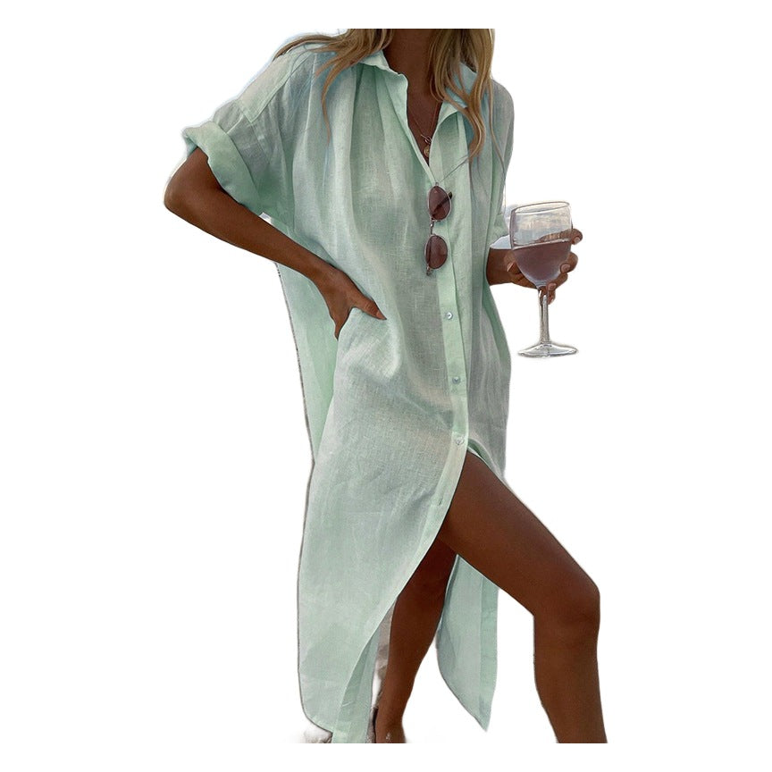 Embrun long shirt-dress cover-up on white