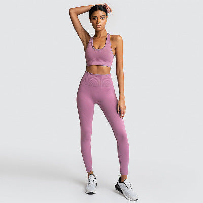 Prune seamless racer bra and legging set in orchid, front