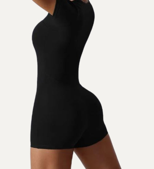 Short-sleeve romper in black, side