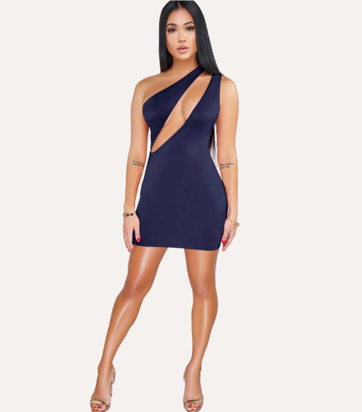 Épaule one-shoulder cut-out mini in navy, front