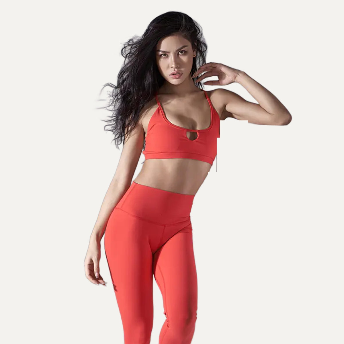 Grenade strappy-back bra and legging set in red, front
