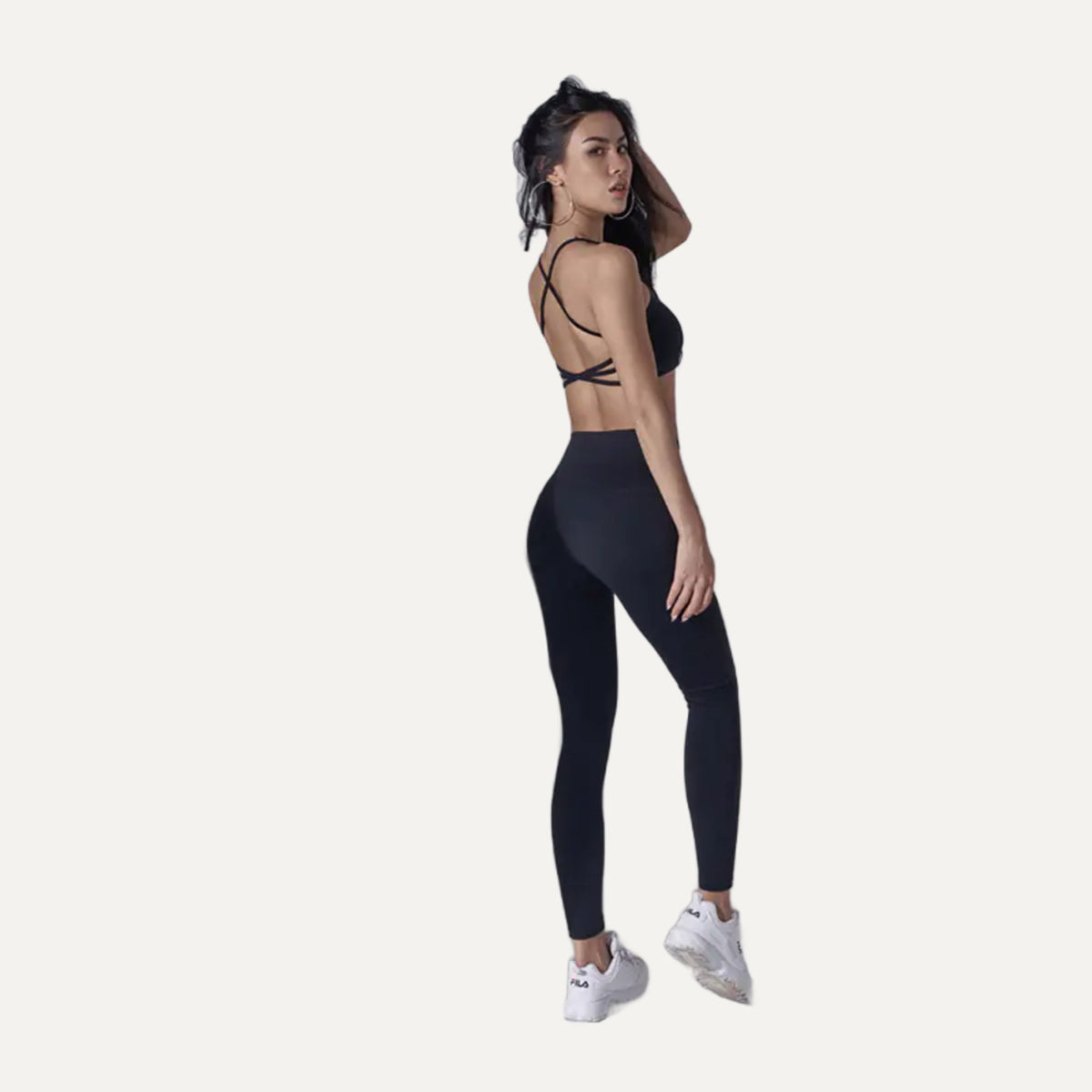 Grenade strappy-back bra and legging set in black, back