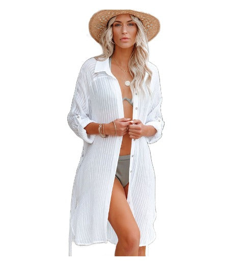 Rivage button-front beach shirt cover-up on white